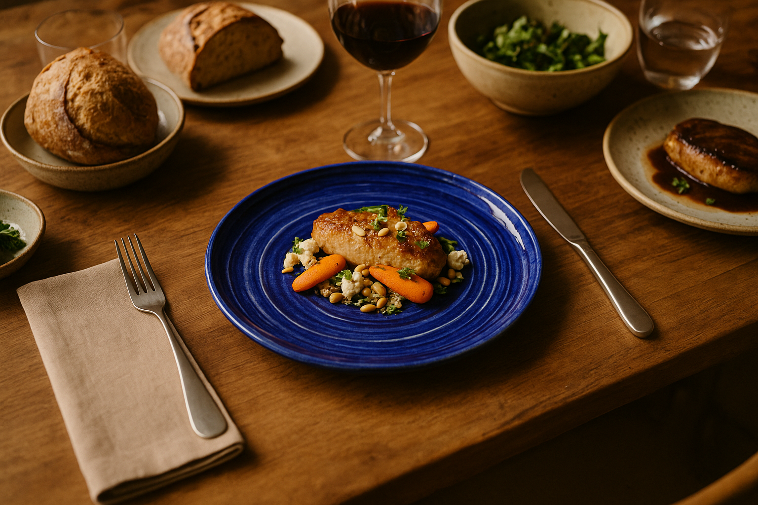 Assiette bleu tourbillon rustique vaisselle mixte