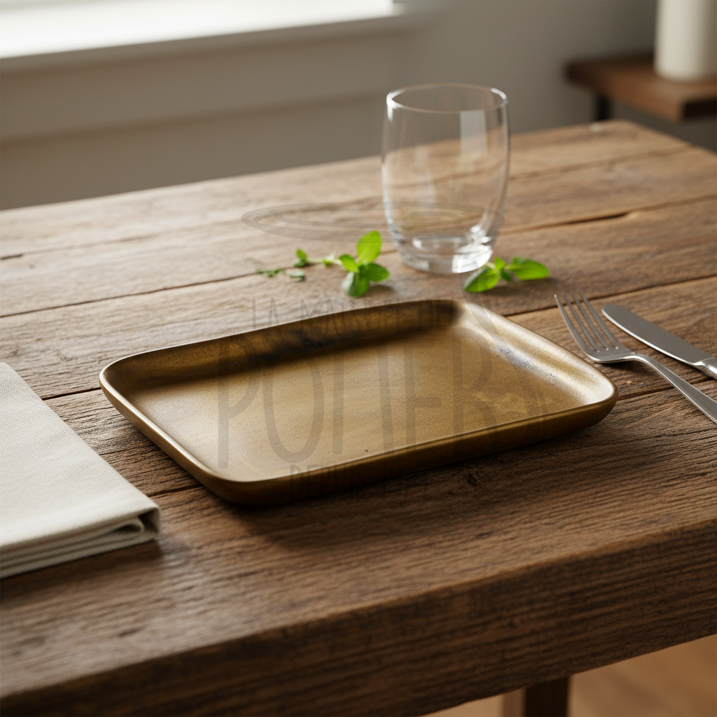 Assiette rectangulaire bronze doré - dimensions corrigées