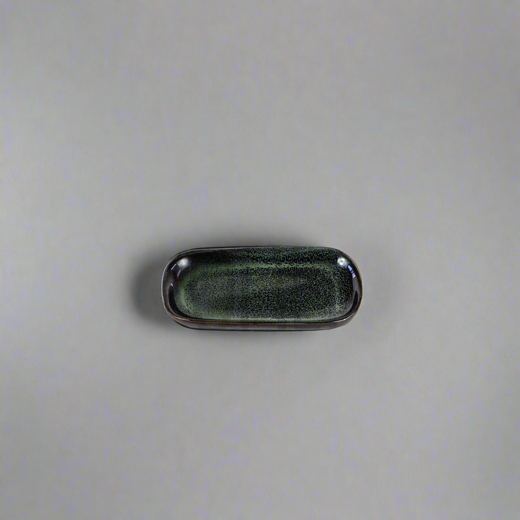 Plat en Grès Céramique Émaillée - Vert Foncé