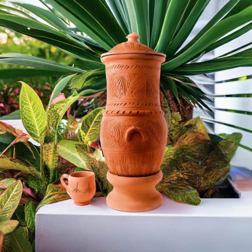 CARAFE FILTRANTE EN TERRE CUITE AVEC VERRE