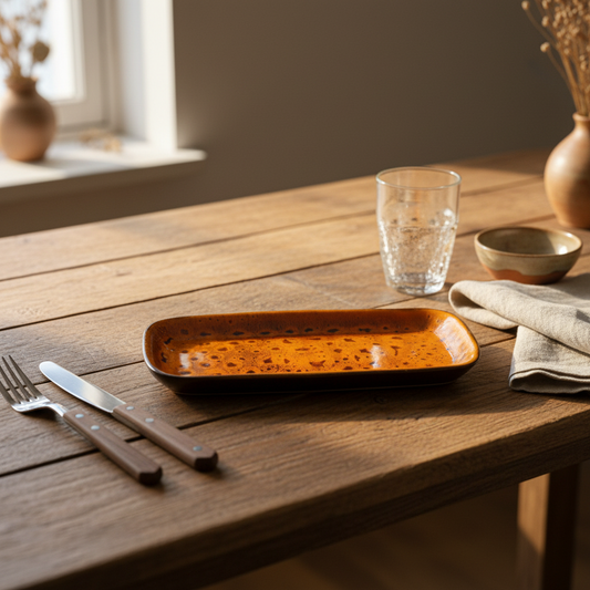 Plat de service orange avec motifs - vide pour vérifier couleurs