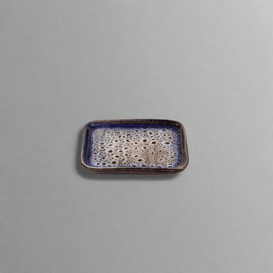 Plat Rectangulaire en Grès Céramique Émaillée - Bleu et Brun - La Maison du Potier