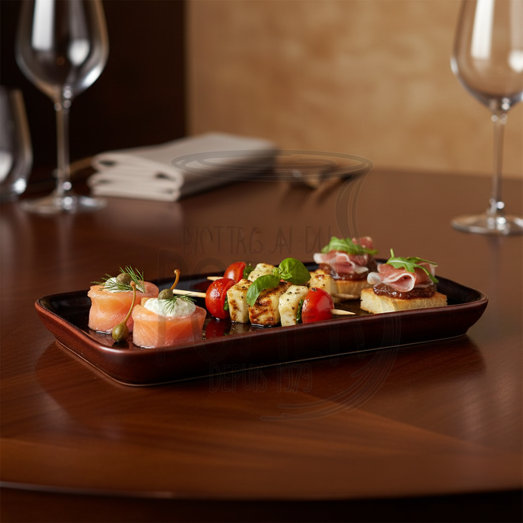 Plat rectangulaire marron foncé avec canapés