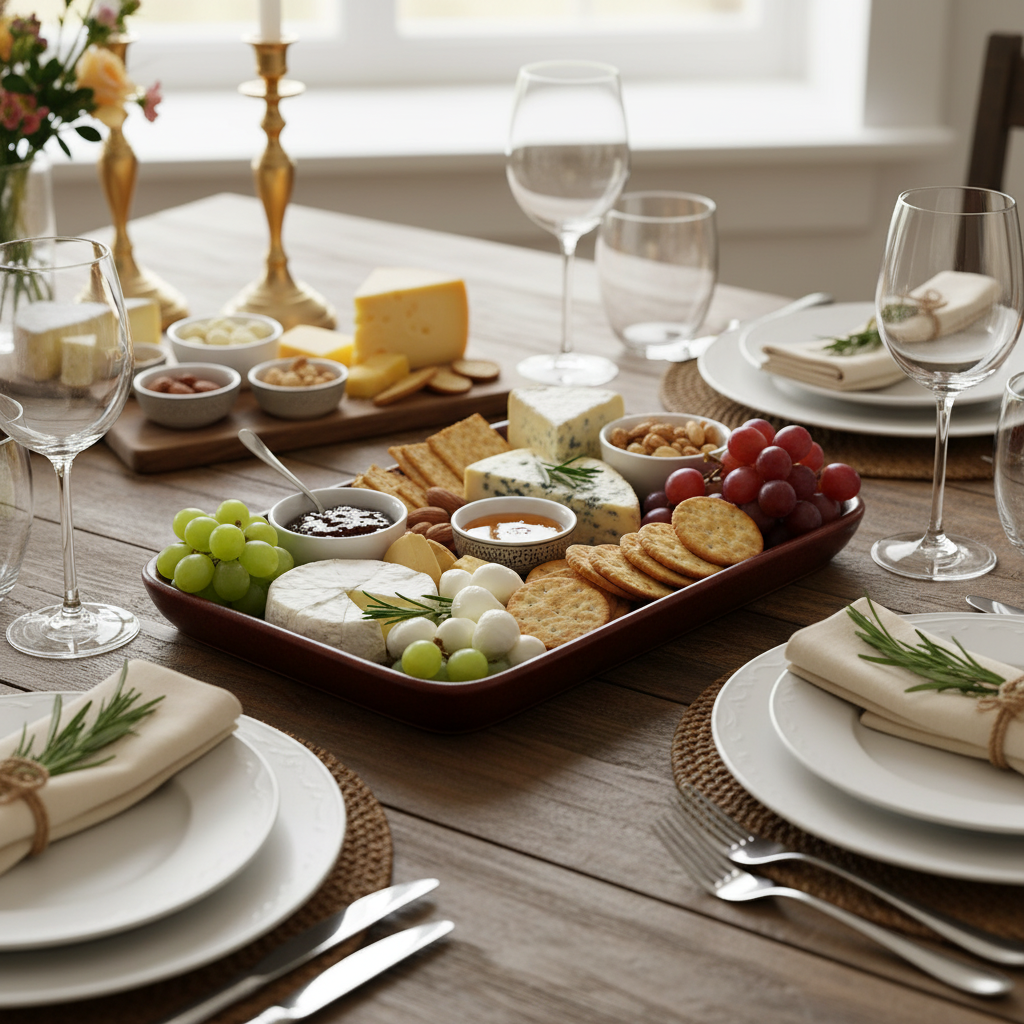 Plat rectangulaire marron foncé avec fromages