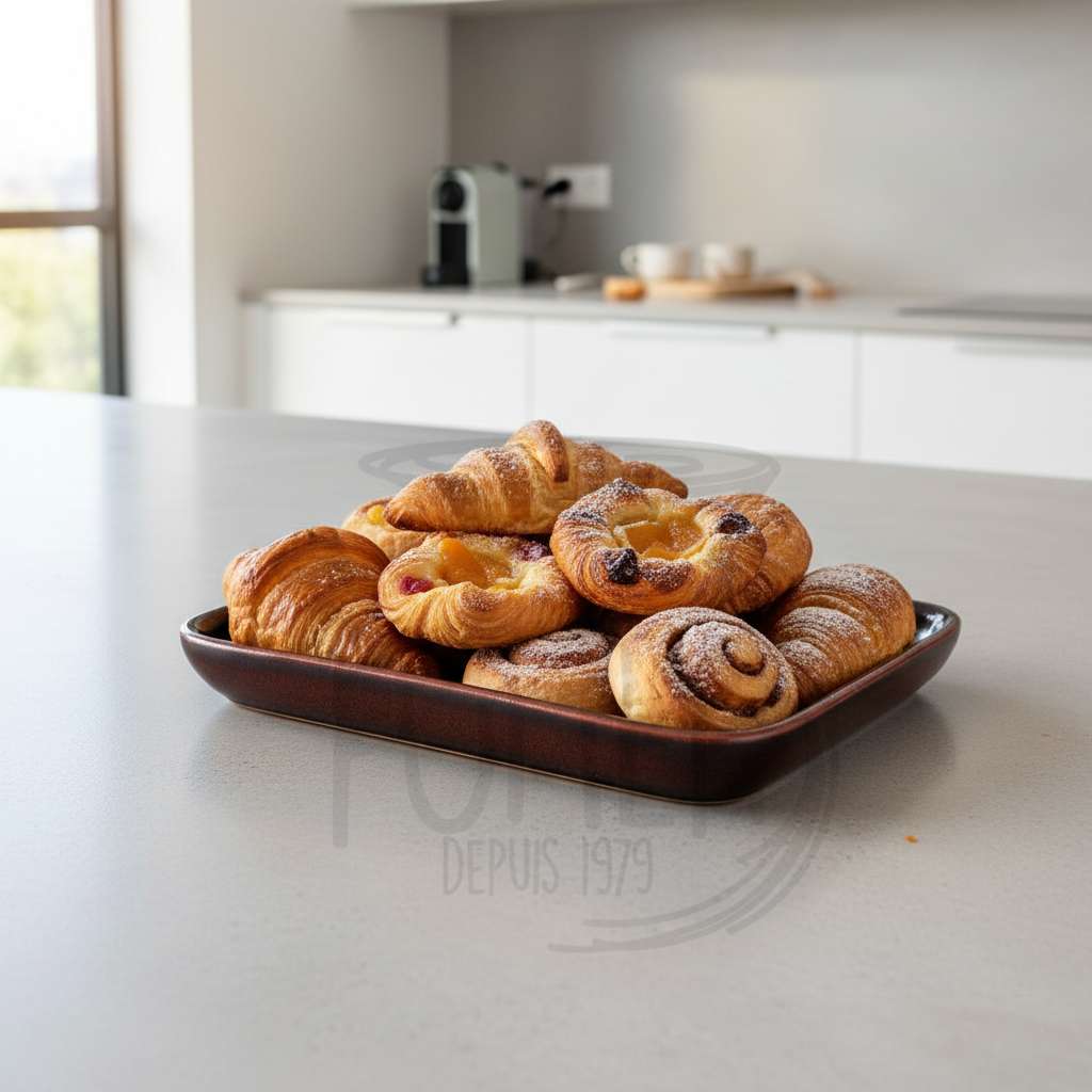 Plat rectangulaire marron foncé avec pâtisseries