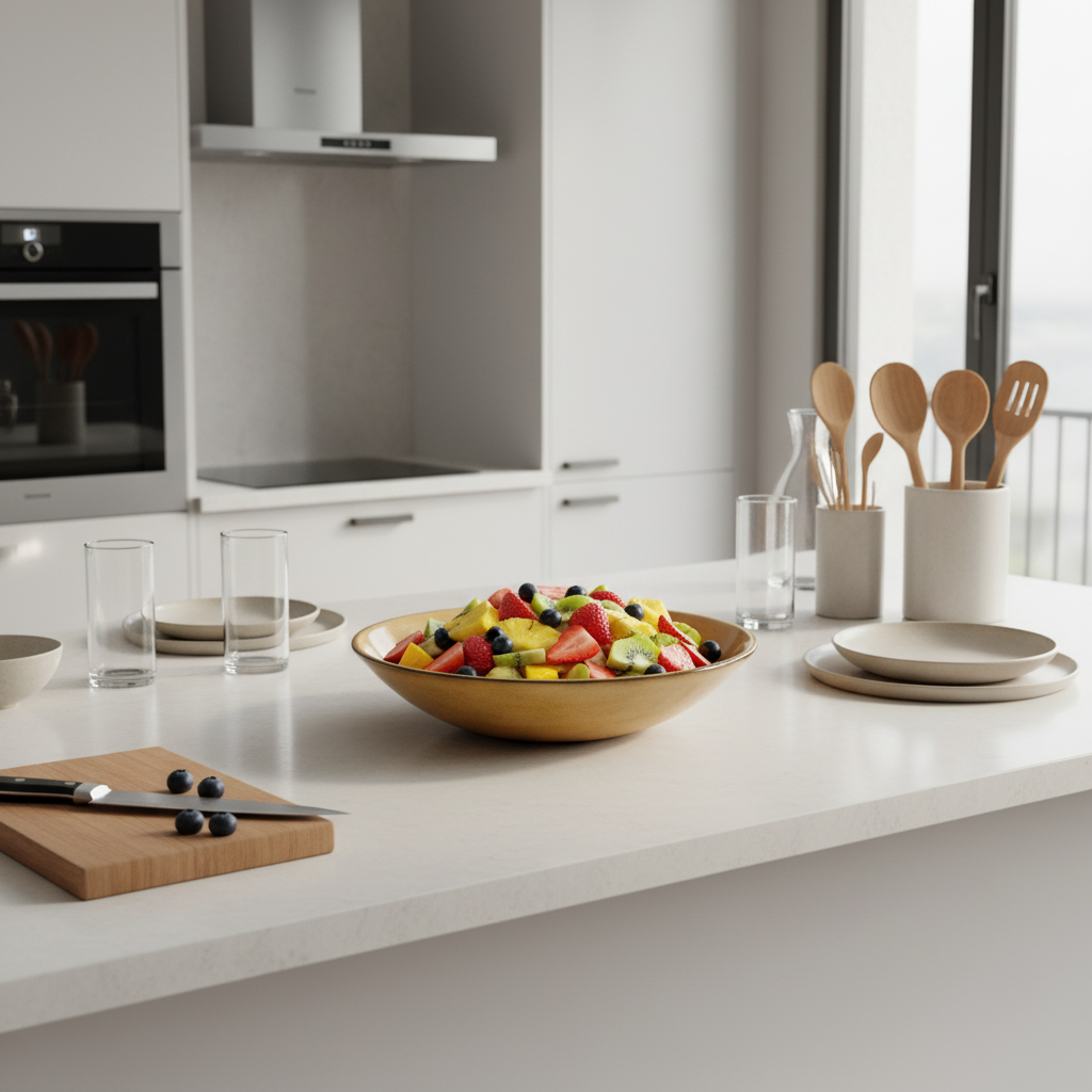 Saladier doré au centre cuisine moderne