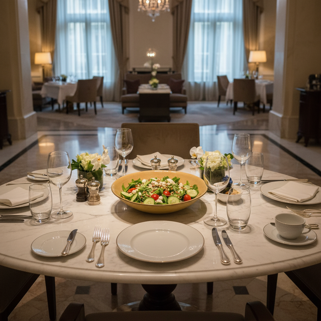 Saladier doré au centre hôtel luxe