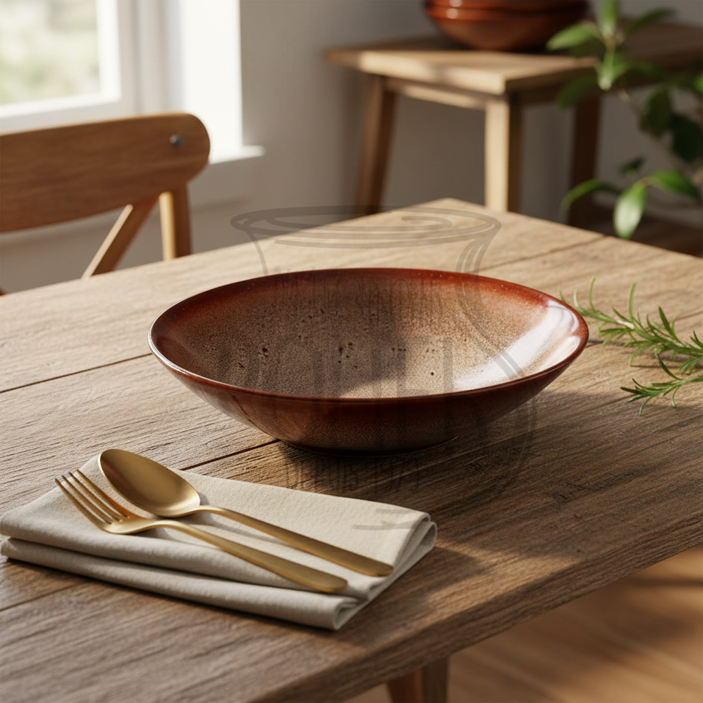 Saladier marron et beige moucheté artisanal - vide pour validation