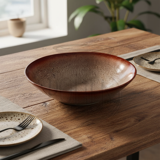 Saladier marron et beige moucheté avec touches artisanales fait main