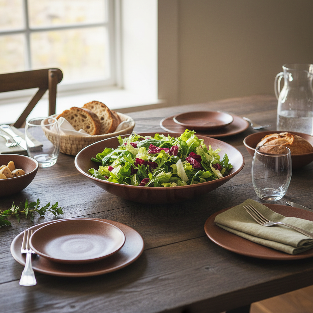 Saladier marron spécifique au centre table rustique
