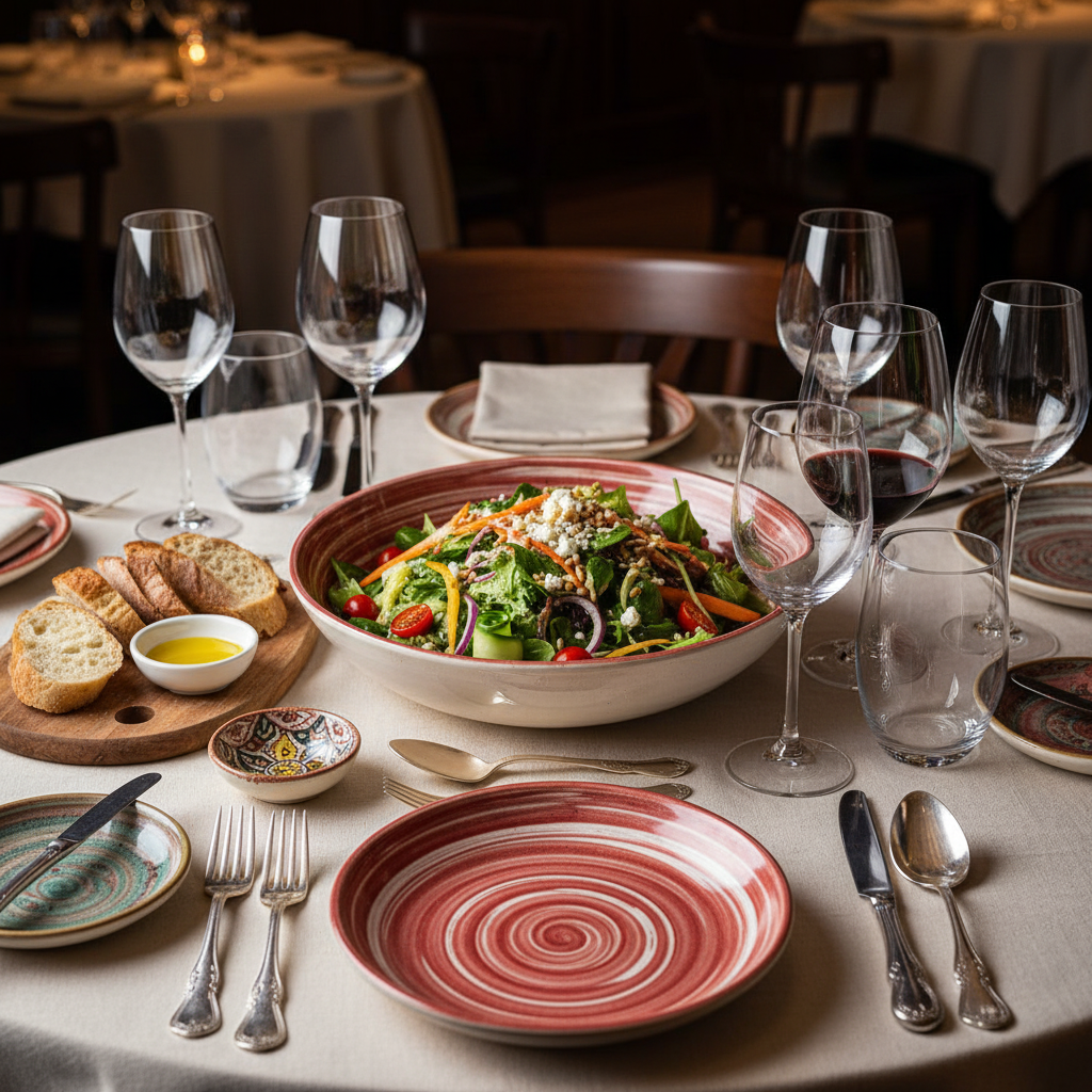 Saladier rouge blanc tourbillon gastronomique vaisselle mixte