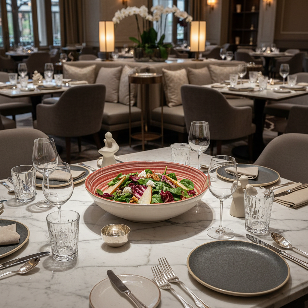 Saladier rouge blanc tourbillon hôtel luxe vaisselle mixte