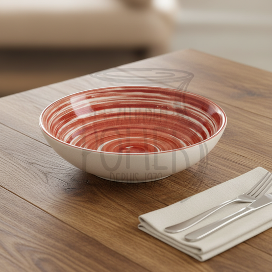 Saladier rouge et blanc tourbillon avec touches artisanales fait main