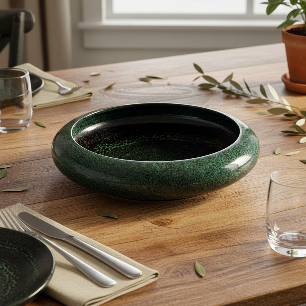 Saladier vert moucheté avec noir au fond - vide corrigé