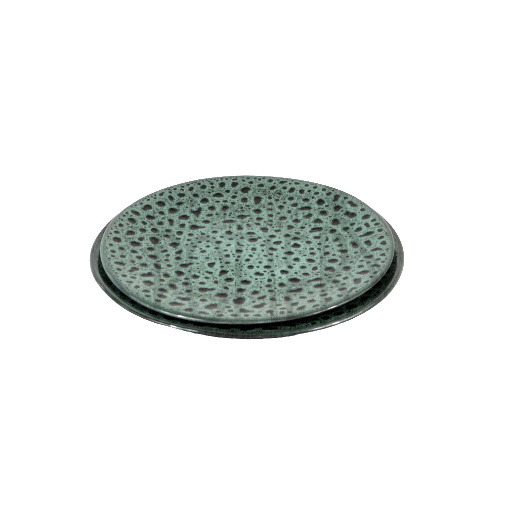 Set de 2 Assiettes en Grès Céramique Vert Tacheté - La Maison du Potier