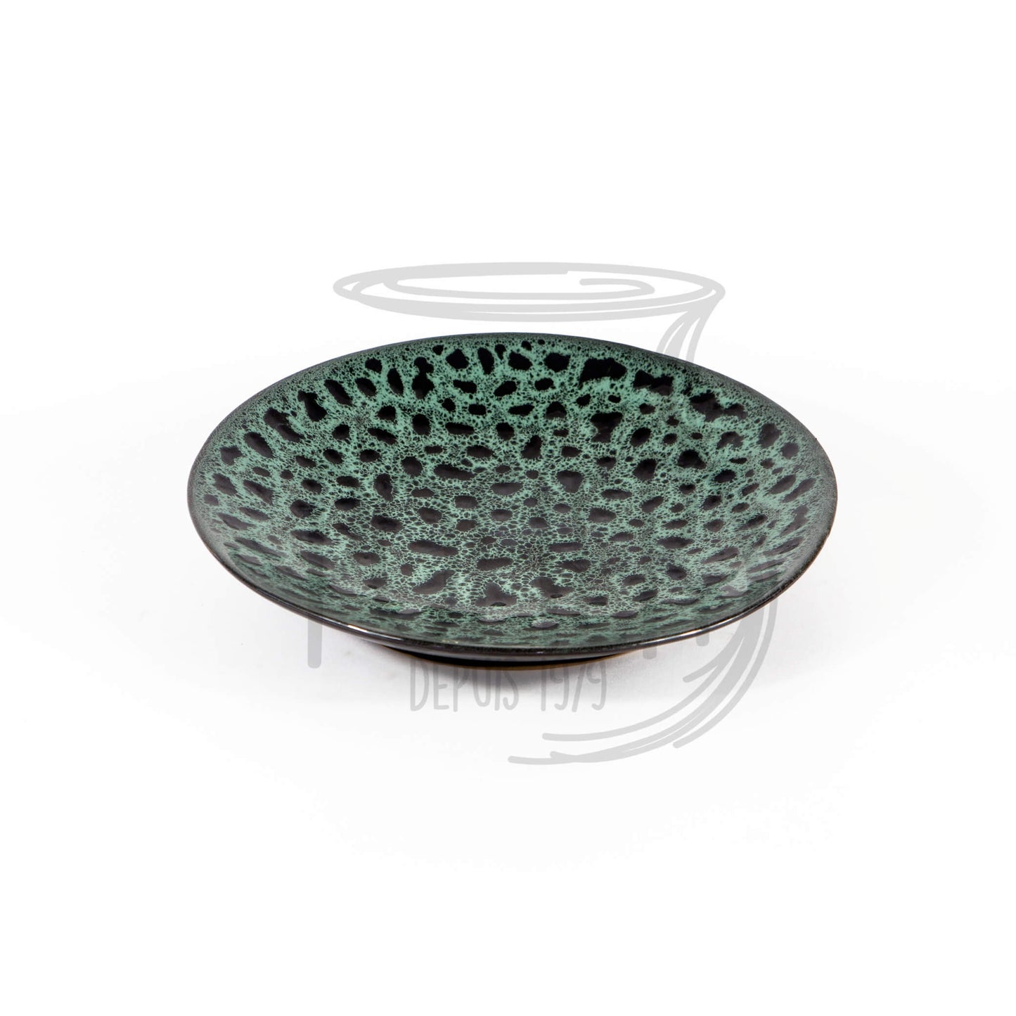 Assiette creuse en grès céramique couleur vert et noir moucheté
