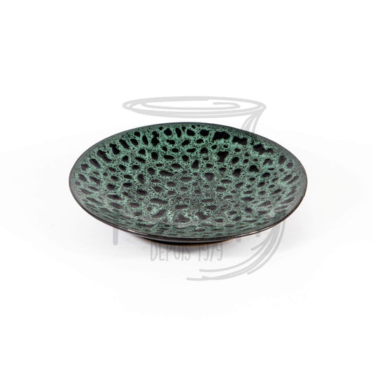 Assiette creuse en grès céramique couleur vert et noir moucheté