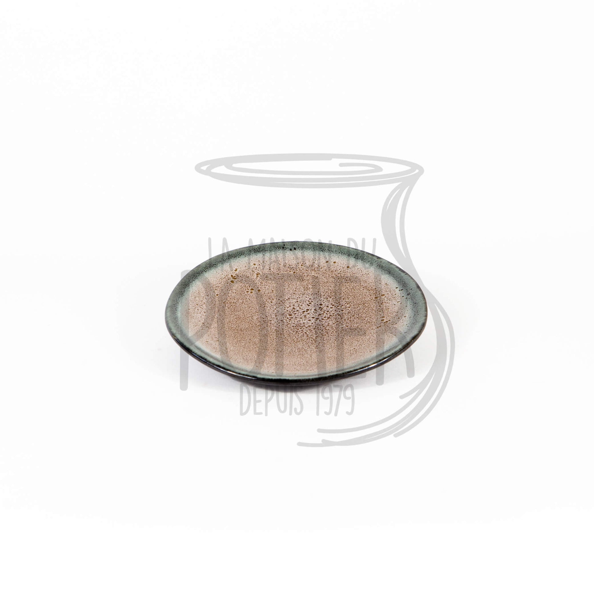Assiette en Grès Céramique noir et fond beige moucheté
