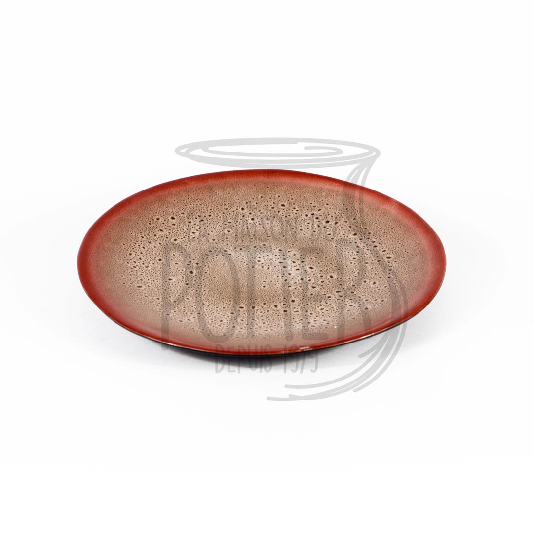 Assiette en grès céramique rouge et beige moucheté