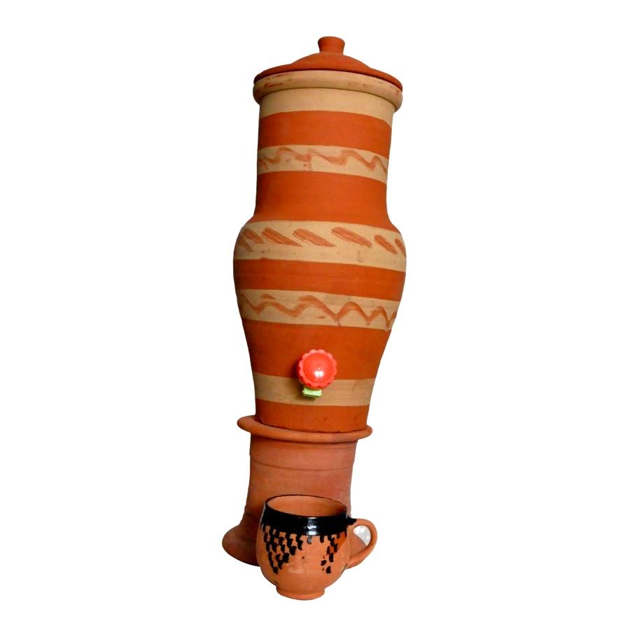 CARAFE EN TERRE CUITE - 5 LITRES ( VERRE ET SUPPORT INCLUS ) - La Maison du Potier