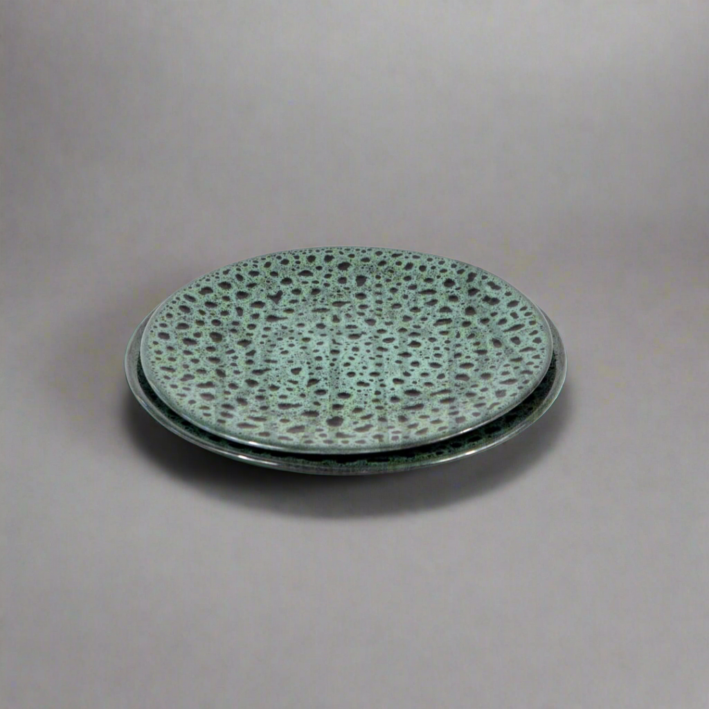 Set of 2 Green Spotted Terracotta Plates - Textured Design