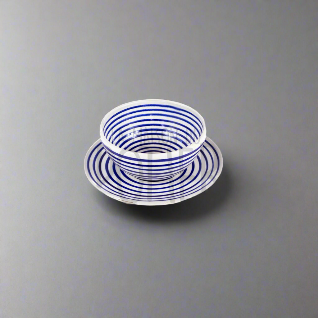 Blue and White Terracotta Bowl with Trivet