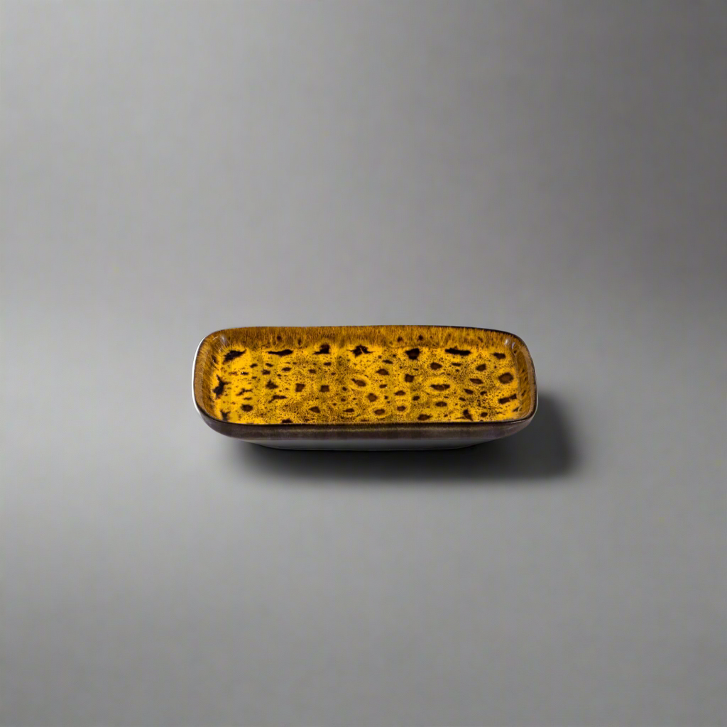 Glazed Terracotta Serving Dish - Yellow and Brown