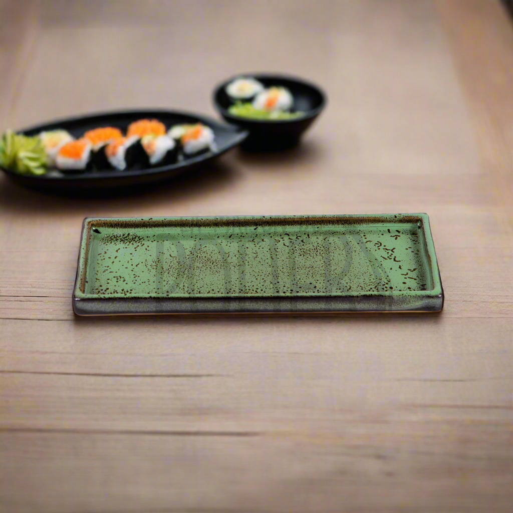 GREEN GLAZED TERRACOTTA SERVING DISH