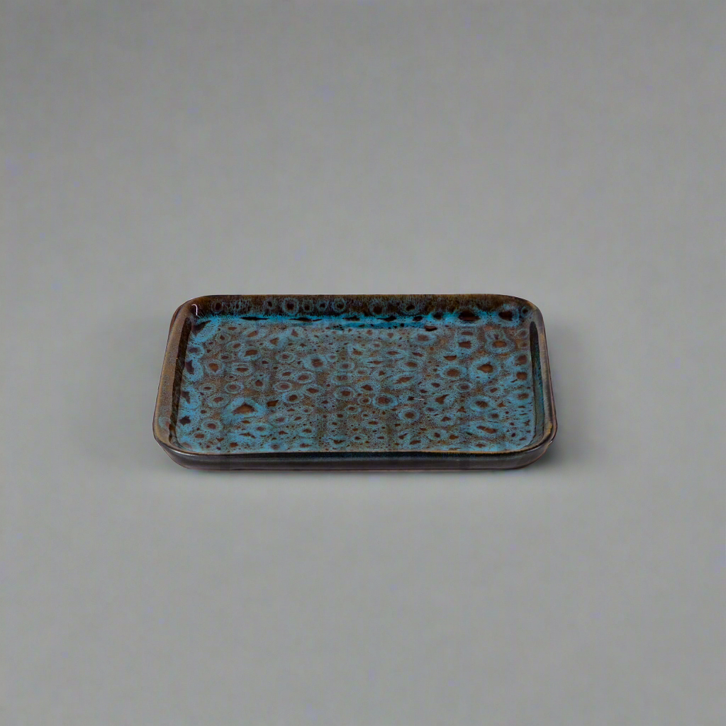 Rectangular Glazed Terracotta Dish - Speckled Blue