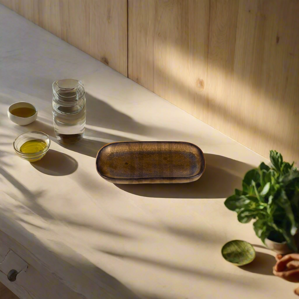 Rectangular Dish in Enameled Terracotta - Bronze Finish