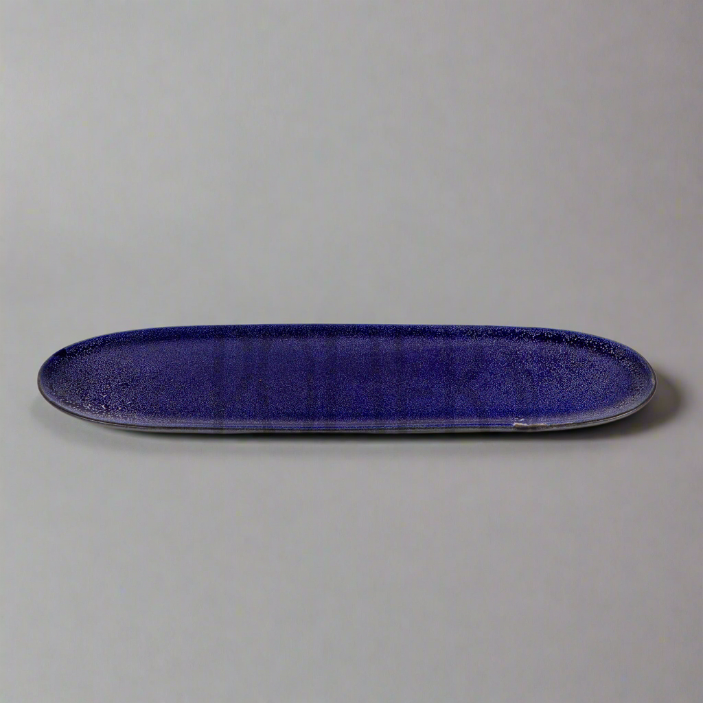 Long Glazed Terracotta Dish - Deep Night Blue