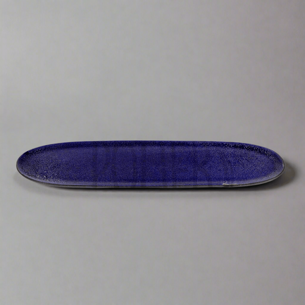 Plat Long en Grès Céramique Émaillée - Bleu Nuit Profond - La Maison du Potier