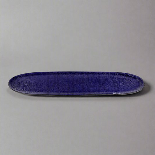 Plat Long en Grès Céramique Émaillée - Bleu Nuit Profond - La Maison du Potier