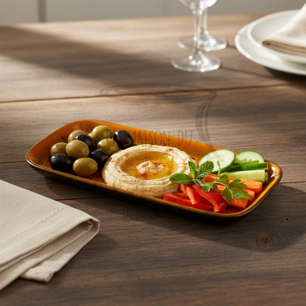 Plat orange avec apéritifs méditerranéens
