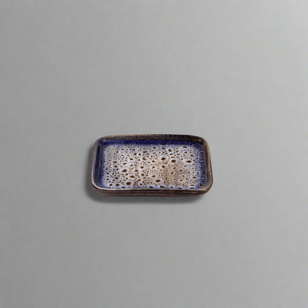 Plat Rectangulaire en Grès Céramique Émaillée - Bleu et Brun - La Maison du Potier
