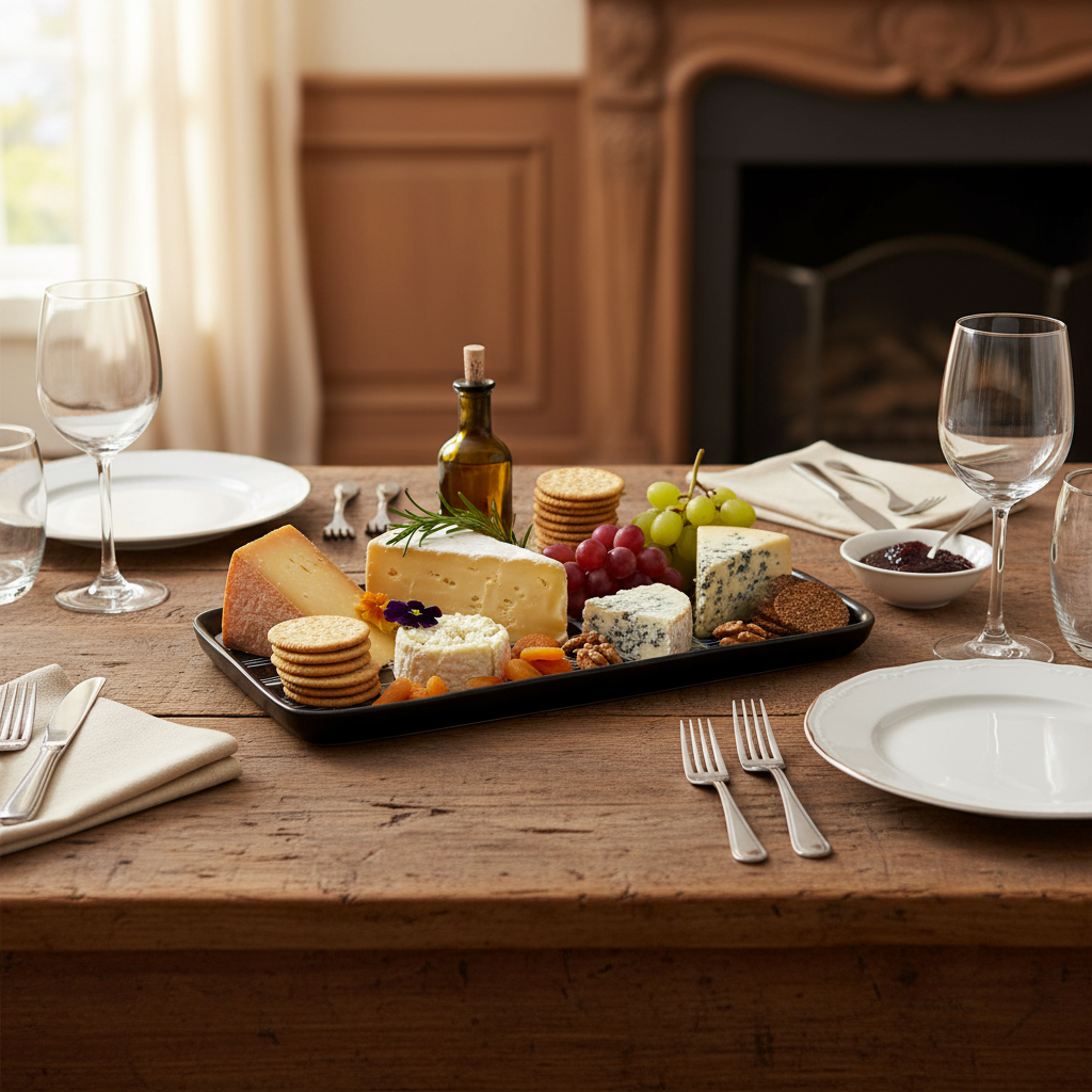 Plateau rectangulaire carreaux avec fromages