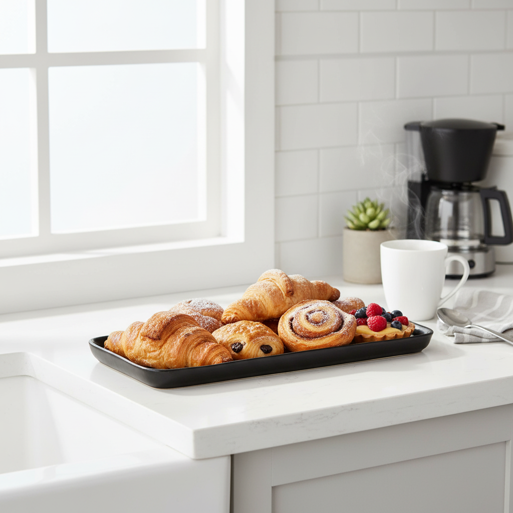 Plateau rectangulaire carreaux avec pâtisseries
