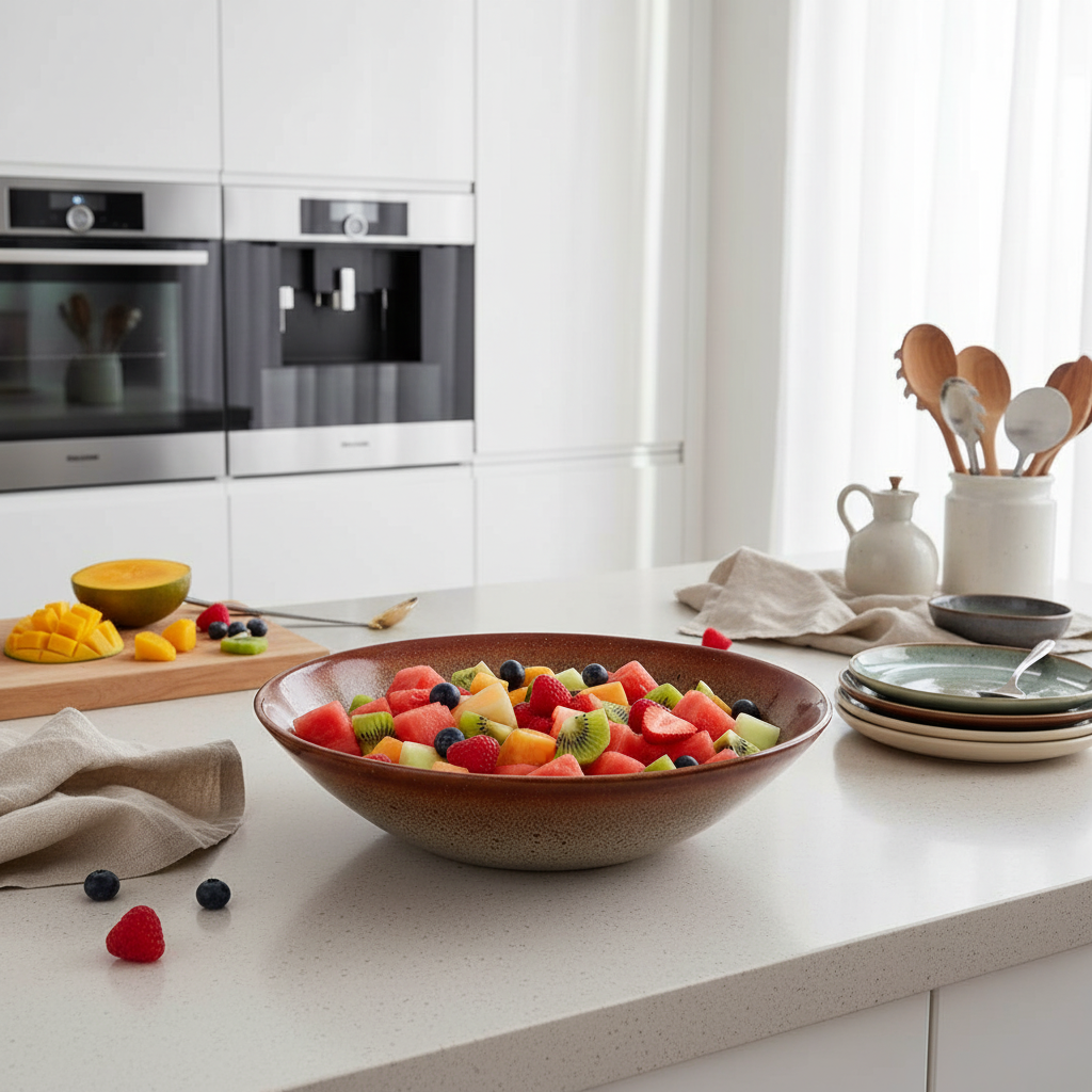 Saladier marron beige moucheté cuisine moderne vaisselle mixte