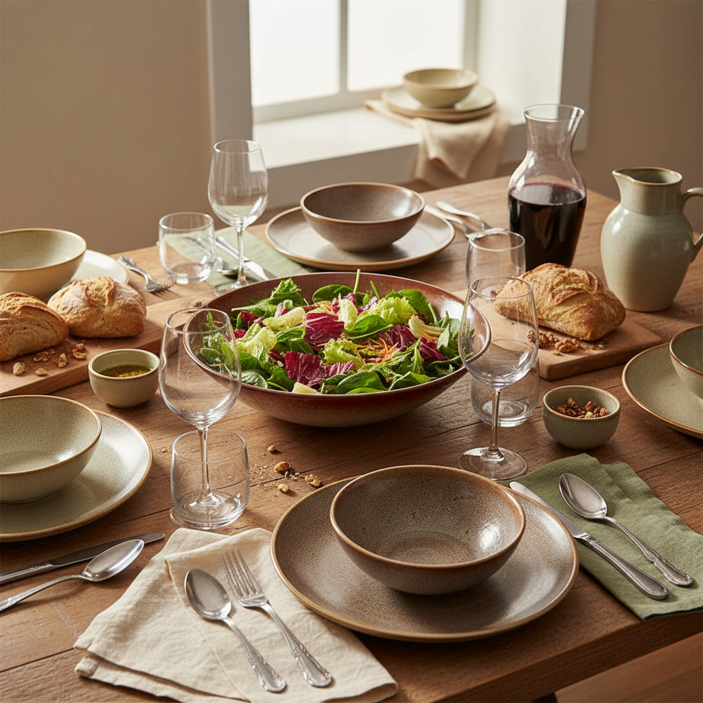 Saladier marron beige moucheté rustique vaisselle mixte
