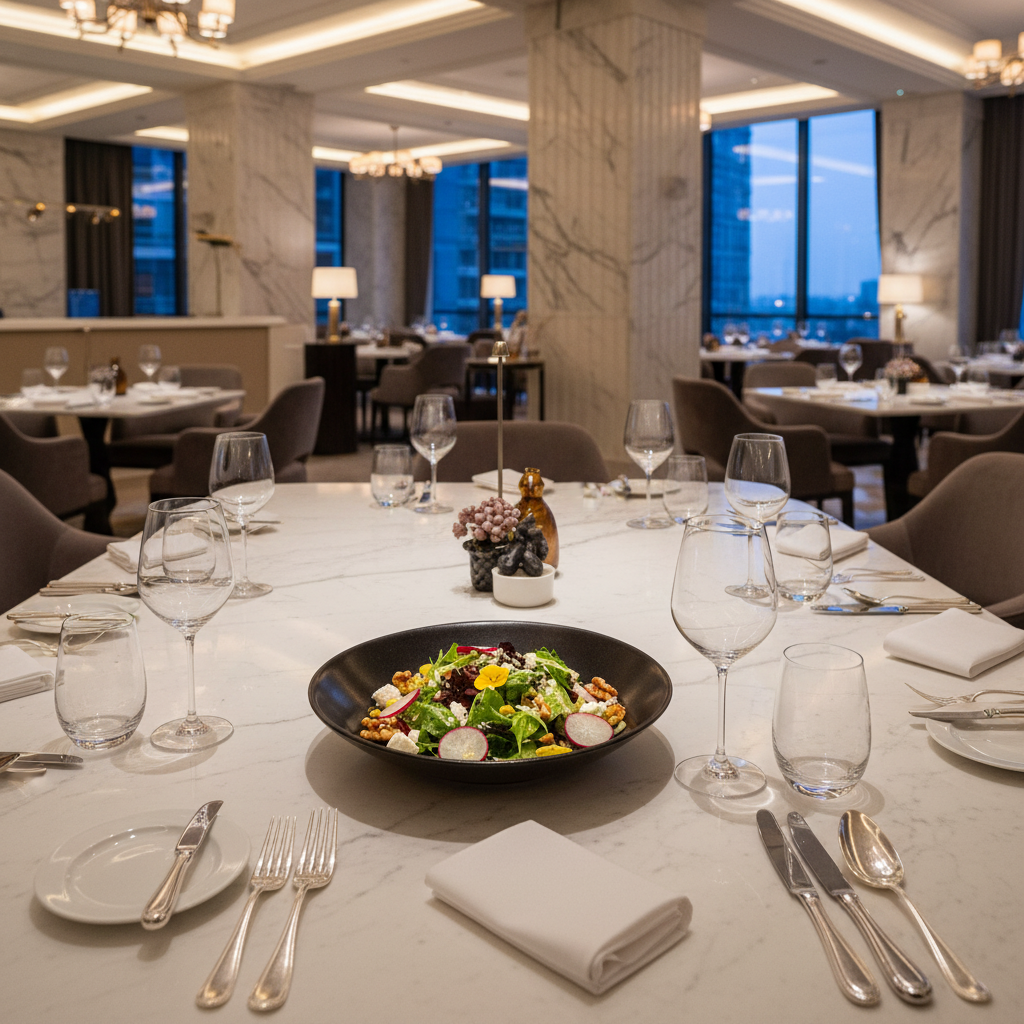 Saladier noir mat artisanal au centre hôtel luxe