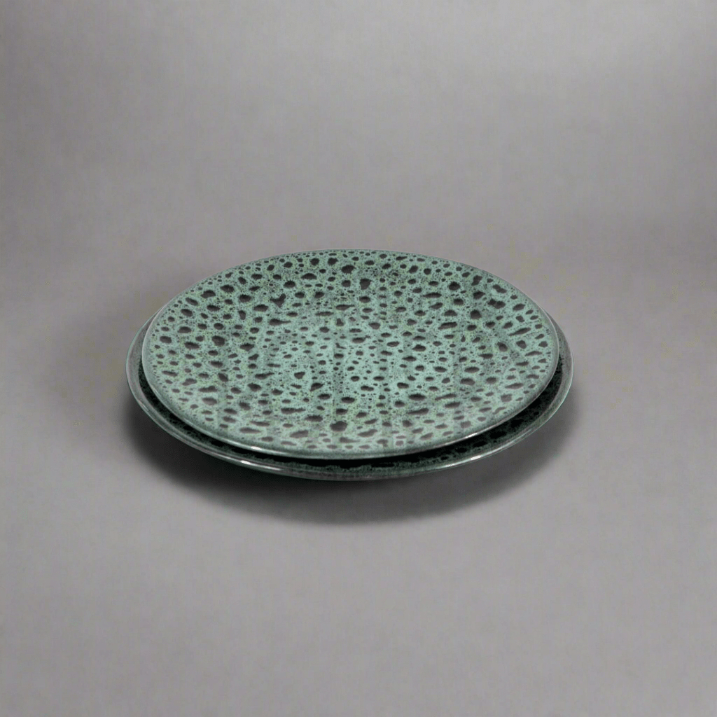 Set de 2 Assiettes en Grès Céramique Vert Tacheté - La Maison du Potier