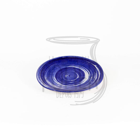 Assiette Artisanale en Terre Cuite - Émaillage Bleu avec Motif Tourbillon