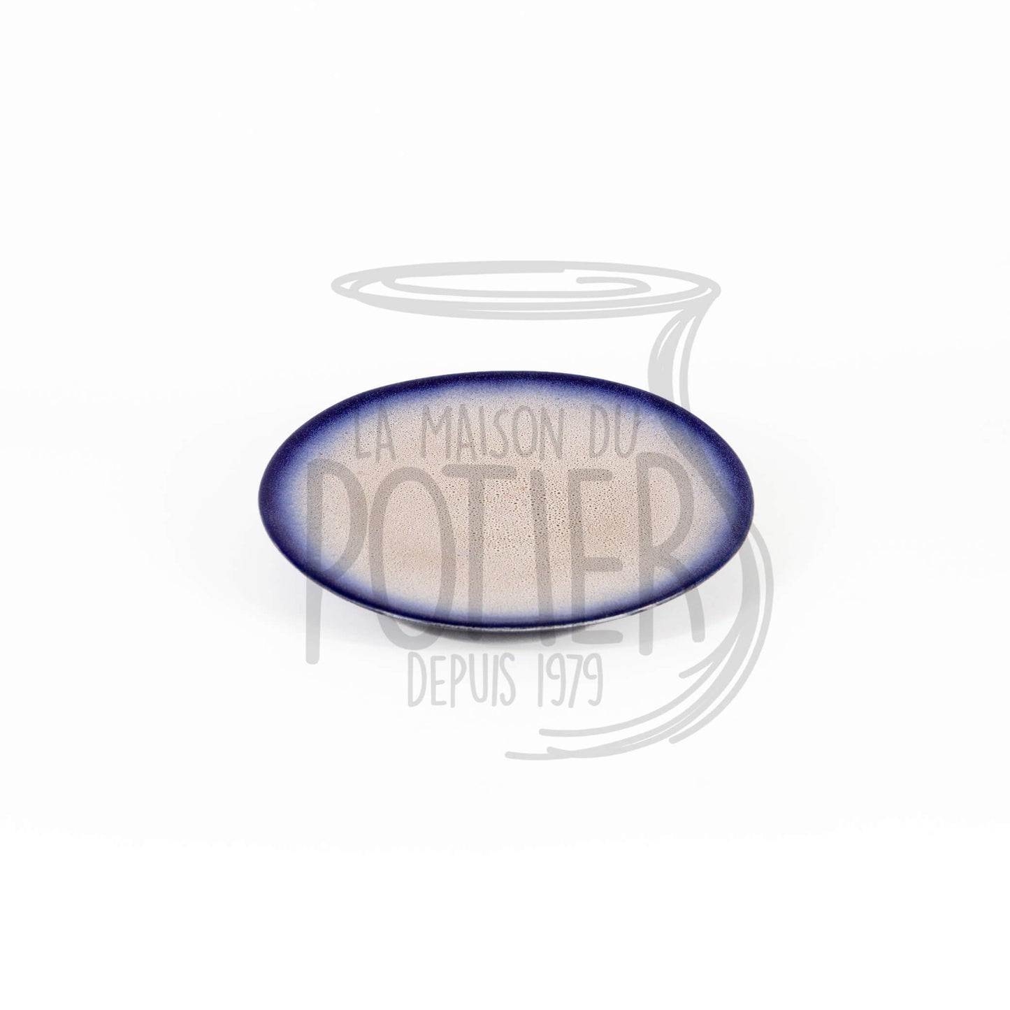 Large Oval Plate in Midnight Blue and Beige Terracotta 