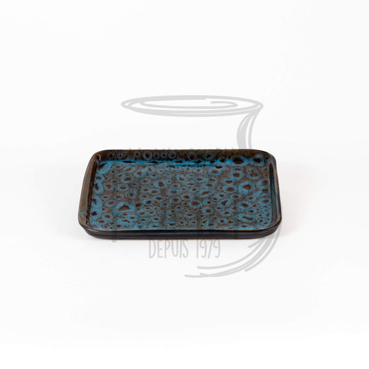 Rectangular Glazed Terracotta Dish - Speckled Blue