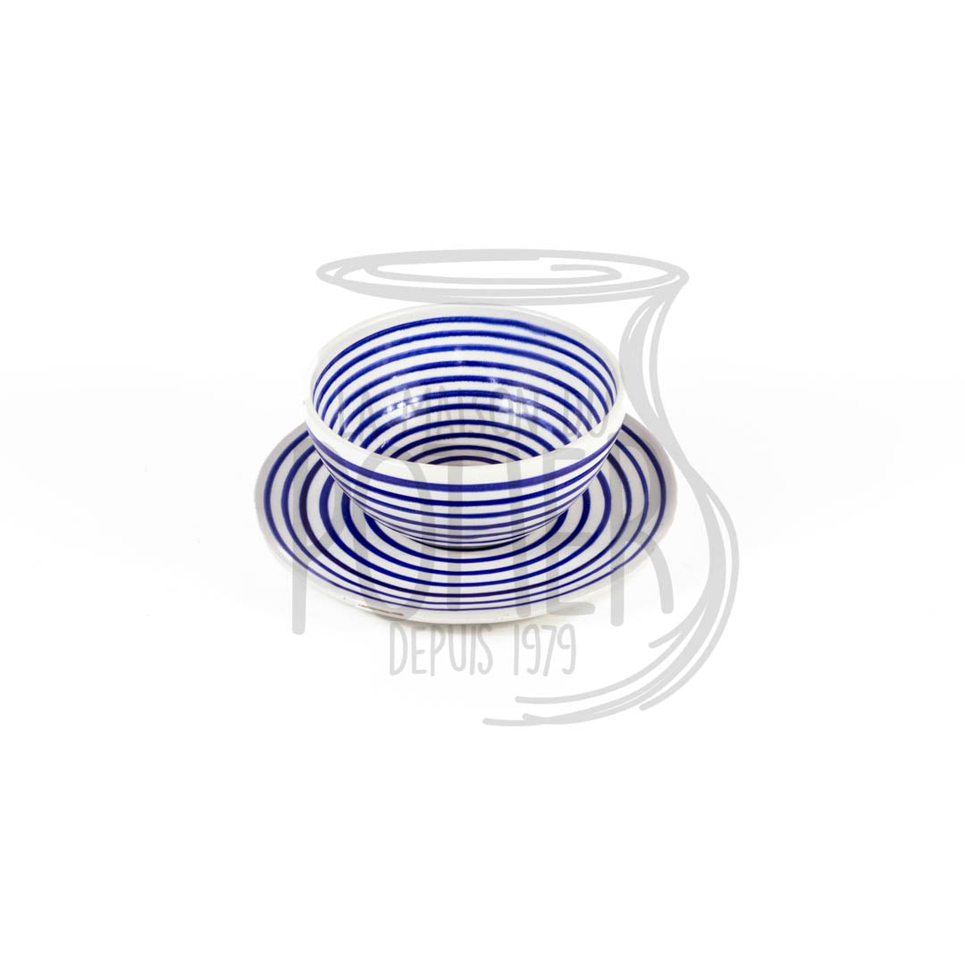 Blue and White Terracotta Bowl with Trivet