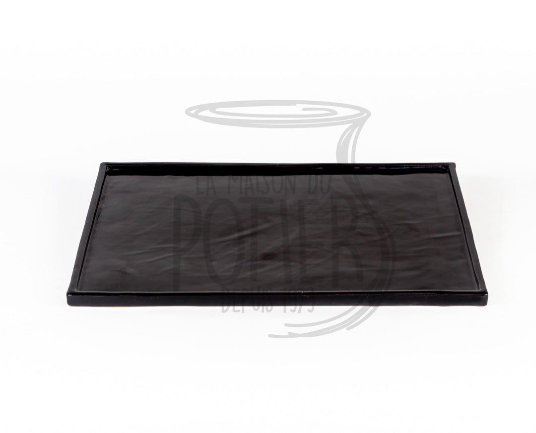 PLAT DE SERVICE EN TERRE CUITE ÉMAILLÉE - NOIR MAT