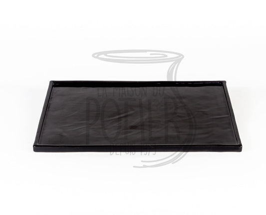 PLAT DE SERVICE EN TERRE CUITE ÉMAILLÉE - NOIR MAT