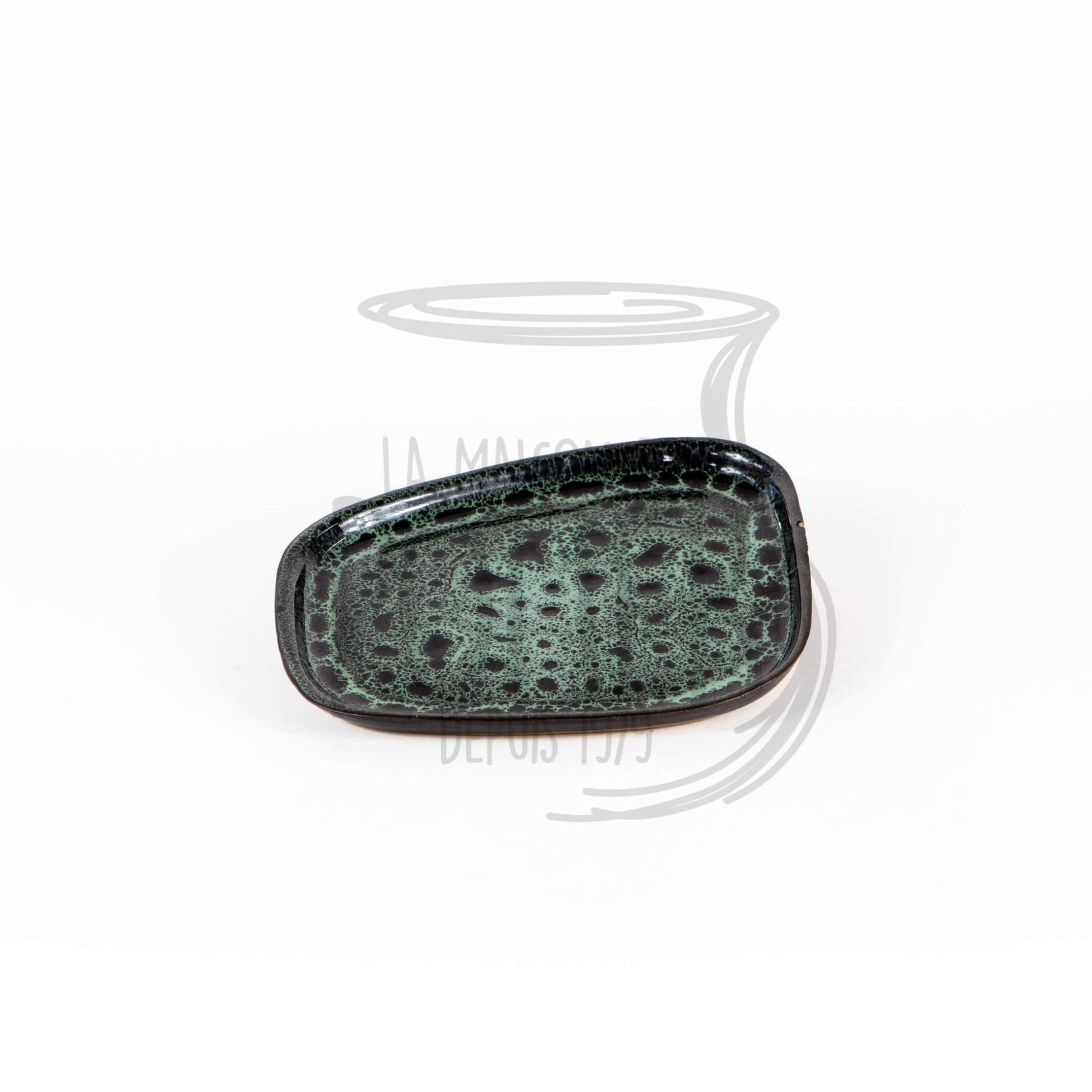 Assiette en Grès Céramique Noir et Vert moucheté - La Maison du Potier