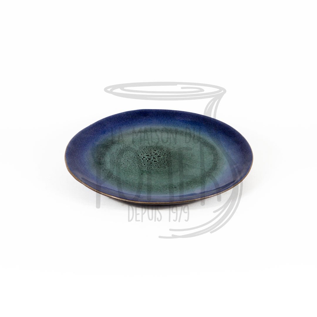 Assiette en grès céramique vert et bleu moucheté - La Maison du Potier