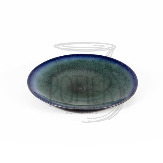 Assiette en grès céramique vert et bleu moucheté - La Maison du Potier